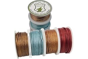 Coyote Bay® Genuine Leather Cord Round Spool in 4 Metallic Colors: Bronze, Rose Gold, Rust Red, Turquoise, 11 Yards Each, for Jewelry Making, Crafts, Furniture and Hobby Projects (2 mm)
