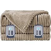 LaffyLo Electric Heated Blanket Queen Size 84" x 90", Soft Flannel Heating Blanket, 10 Heating Levels, 1-12 H Auto Shut Off, Dual Controllers, Breathable Warm and Washable for Bed, Camel