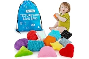 teytoy Texture Sensory Bean Bags Toys for Autism, 12 Fidget Sensory Shape Toy with Storage Bag, Develop Fine Motor Play for Baby Special Needs Developmental Toys for Infant Newborn