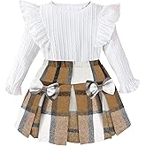 EuquixZeph Toddler Girl Clothes Fall Winter Outfits Little Girl 2Pcs Ruffle Long Sleeve Knit Sweater Shirts Plaid Skirts Set