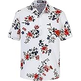 TIXMIE Men's Cotton Tropical Floral Short Sleeve Button Down Casual Hawaiian Shirt for Summer Beach Vacation Party