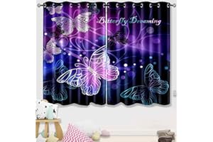 KOSSMJX Butterfly Blackout Curtain for Girls Bedroom 2Pcs, Purple Window Curtain Panels Drapes Set Curtains 63 inch Length for Kids Bedroom Nursery Room Grommet Top Thermal Insulated Curtains, 82" x 63"