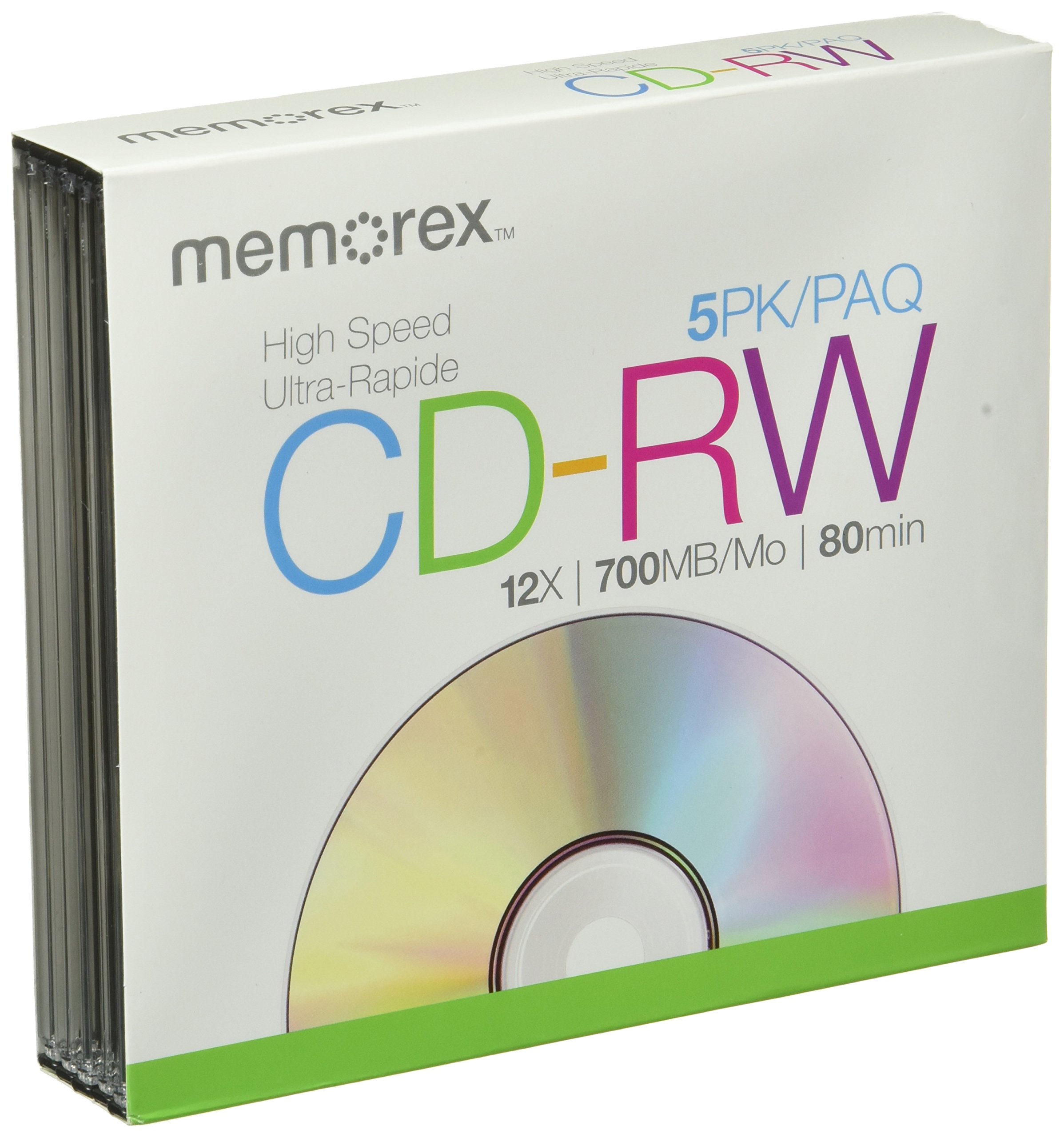 Memorex 32020022409 8x-12x CD-RW Media (5-Pack with Slim Jewel Cases)