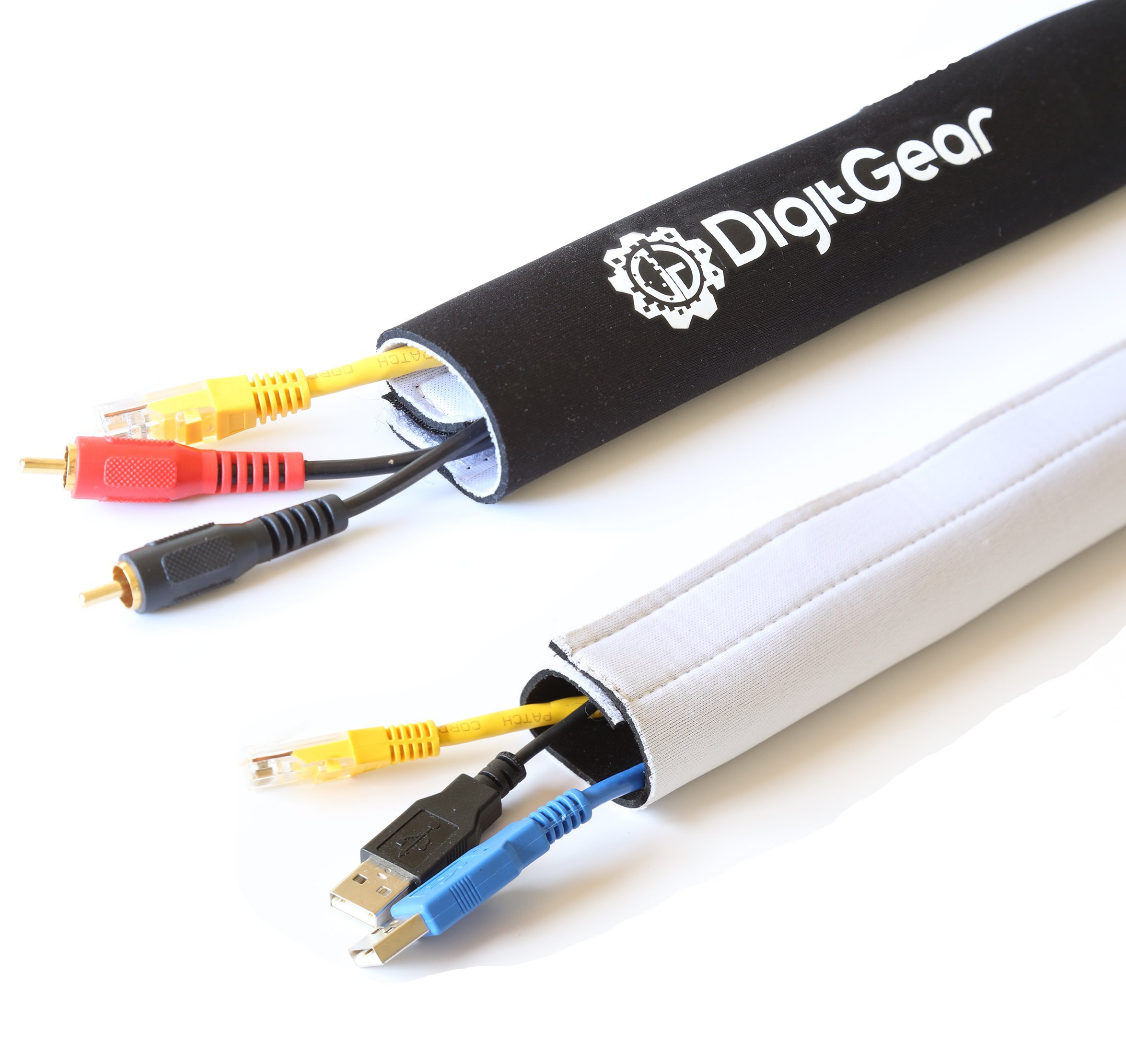 Digitgear 80" Cable Management Sleeve (5.3 inches wide) Neoprene Adjustable Black & White