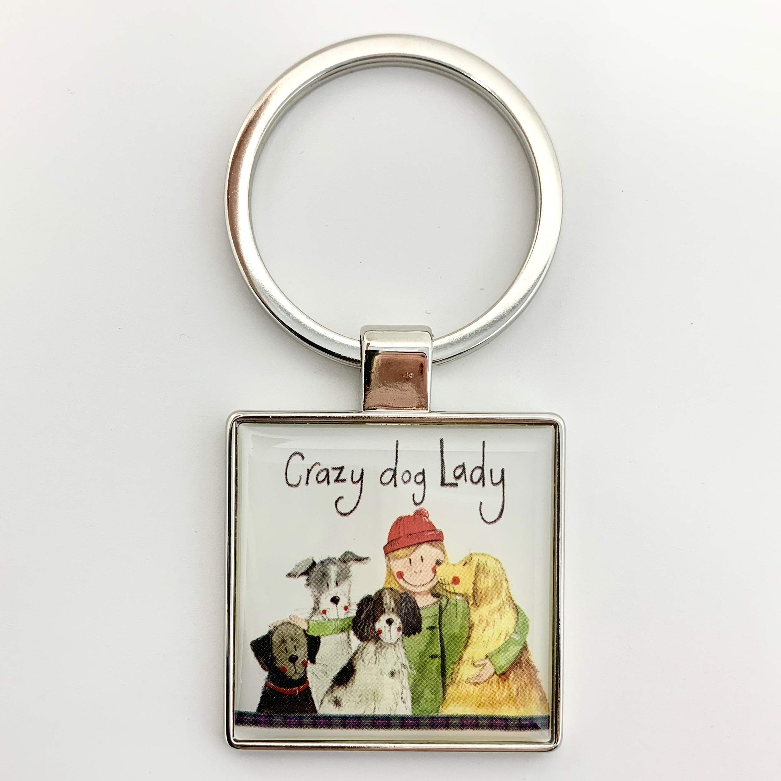 Alex Clark Crazy Dog Lady Keyring - Canine - Labrador, Spaniel, Goldie - Canine - Original Artwork - Key Fob for Animal Lovers - Gift Ideas - For Purses, Bags & Keys - Designed in The UK...