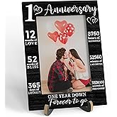 1 Years Anniversary Picture Frame, 1 Years Anniversary, 12 Months of Love - Wooden Tabletop Photo Frame With Stand, 1st Wedding Marriage Anniversary Idea For Boyfriend Girlfriend Husband Wife, A23
