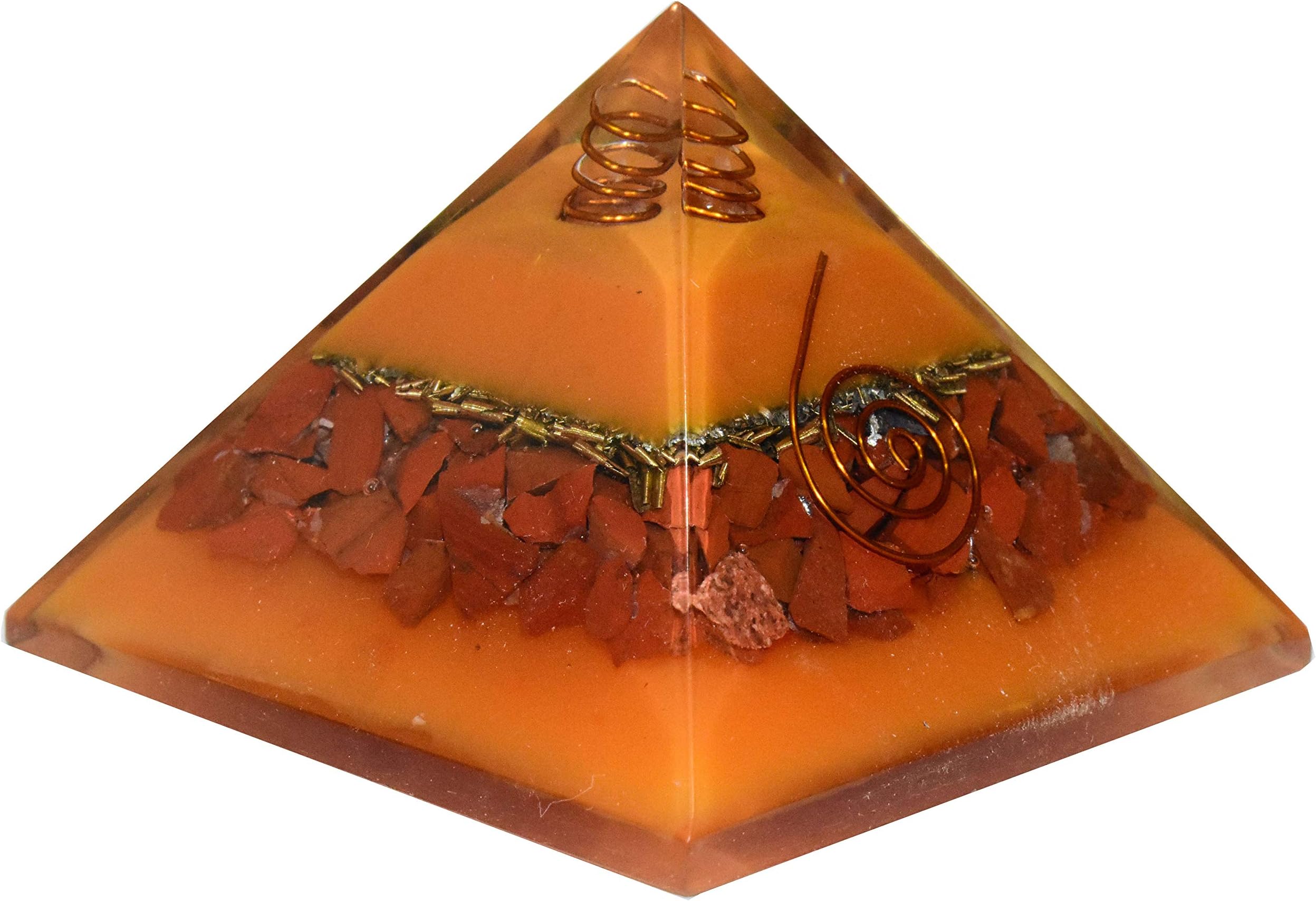 Healings4uOrgonite Pyramid Red Jasper with Copper, Zinc, Lemurian Seed Size 2.5-3 inch Natural Healings Crystal Chakra Balancing emf Protection