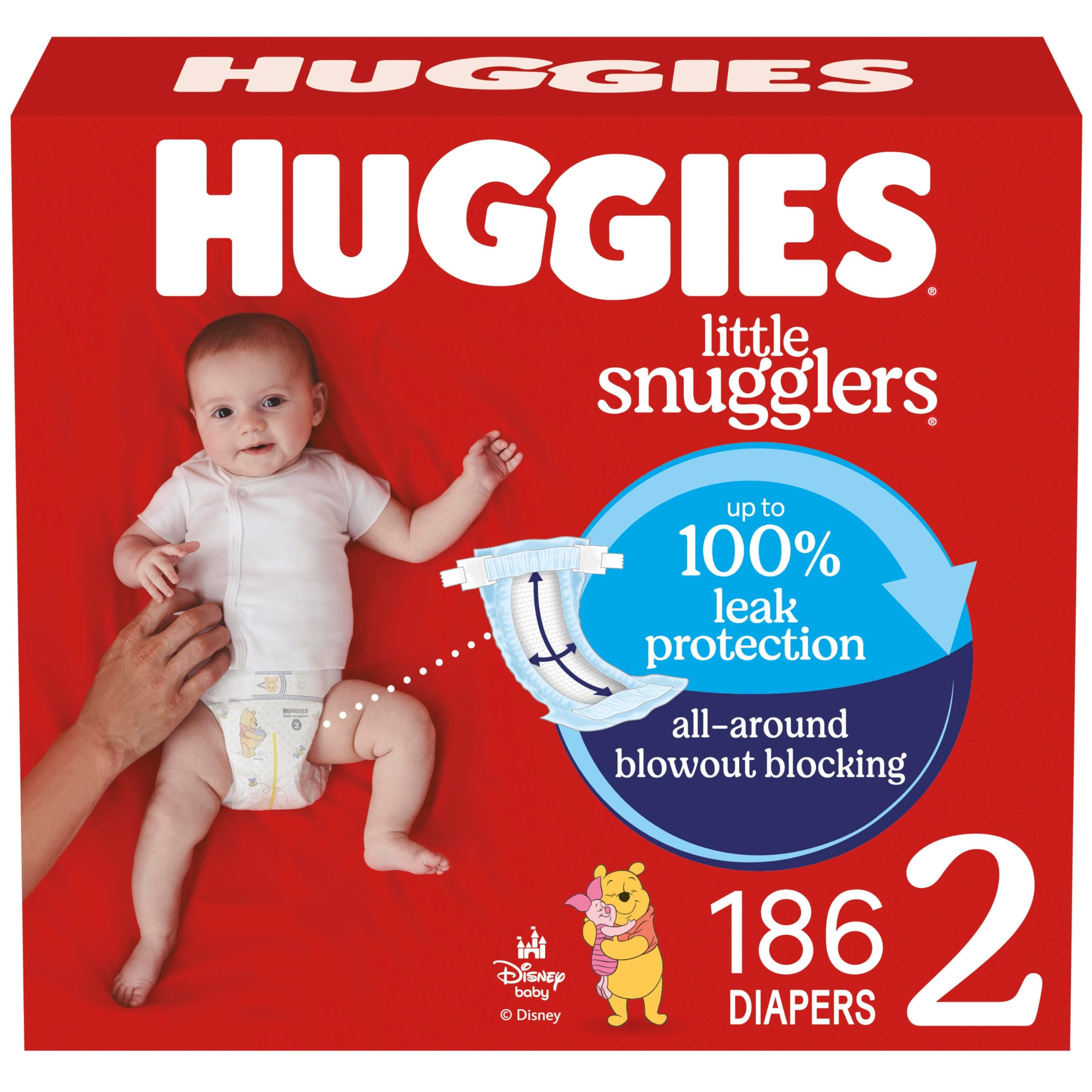 Photo 1 of Huggies Size 2 Diapers, Little Snugglers Baby Diapers, Size 2 (12-18 lbs), 186 Count (3 Packs of 62), Packaging May Vary