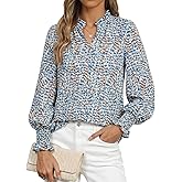 GEKCM Womens Casual Shirt Long Sleeve Spring Blouse Ruffled Henley V-Neck Top for Dressy Casual Style 2026 Spring Vacation