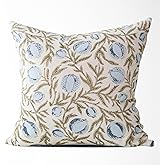 Tajik Home Alisa Block Print Pomegranate Pillow Cover – 100% Cotton Decorative Throw Pillow Cover – Vintage Coastal Grandma Grandmillennial Style Accent for Sofa, Couch, or Bed (22X22)