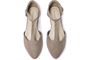 Ataiwee Women's Wide Flat Shoes - Pointed Ladies T-Strap Adjustable Summer Shoes.