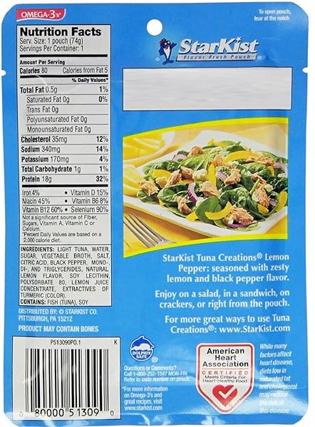 STARKIST TUNA CREATIONS, LEMON PEPPER, SINGLE SERVE 2.6-OUNCE POUCH