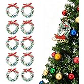 VOSAREA 10pcs Mini Christmas Wreaths Small Crafts Wreaths Christmas Red Bow Artificial Hanging Garlands for Front Door Window Chair Wall Dollhouse Decor