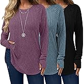 Riyiper 3 Pack Women's Plus Size Long Sleeve Sweaters, Curved Hem Side Split Crew Neck Loose Fall Tunic Tops with Thumb Hole