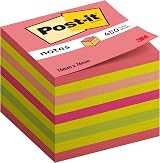 Post-it Neon Sticky Notes Cube 450 Sheets 76x76 Pink Yellow Orange Green