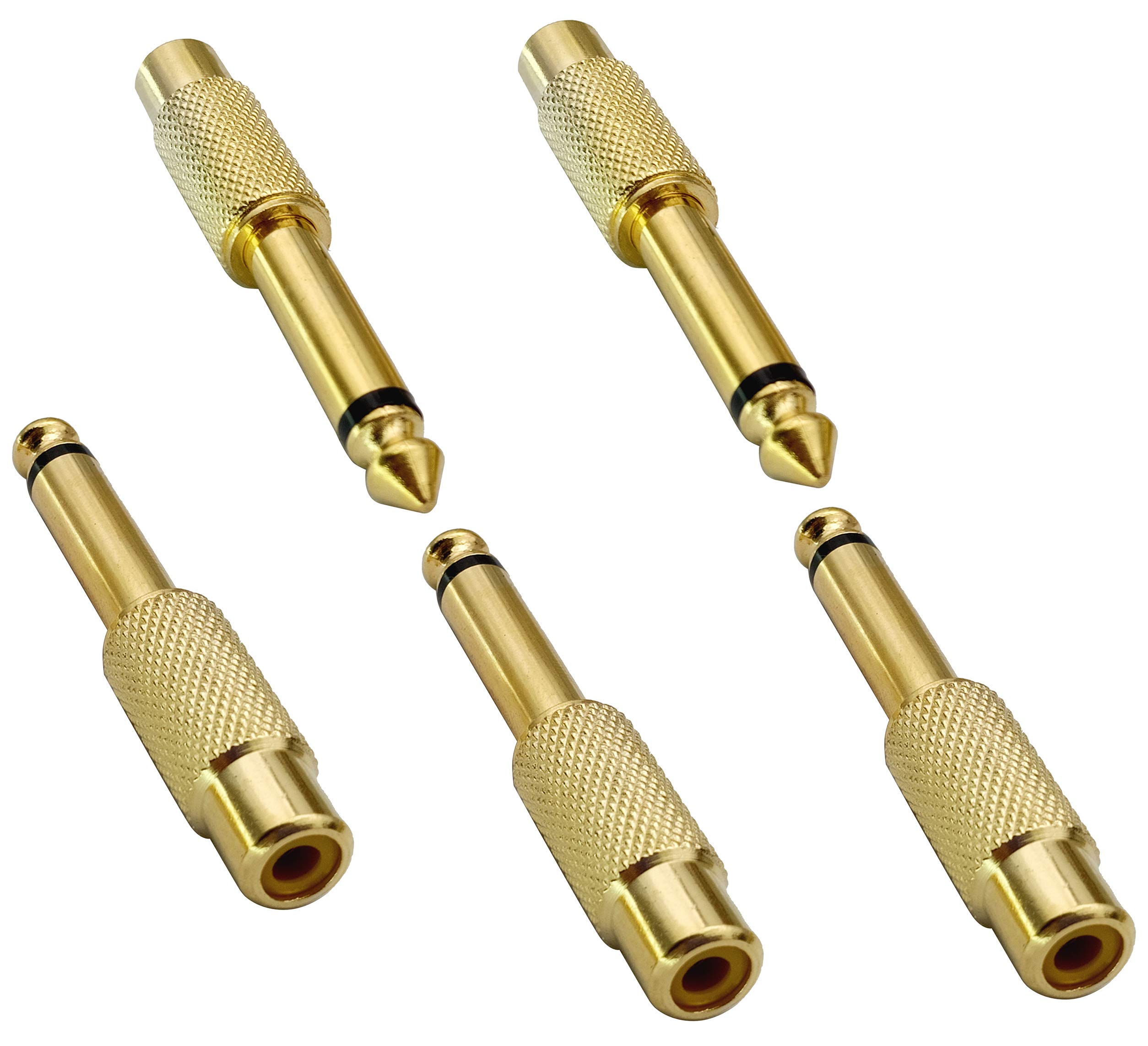 AAOTOKK 5-Pack Gold Plated RCA to 1/4 Inch Adapter, 6.35mm TS Jack Plug to RCA Audio Connector