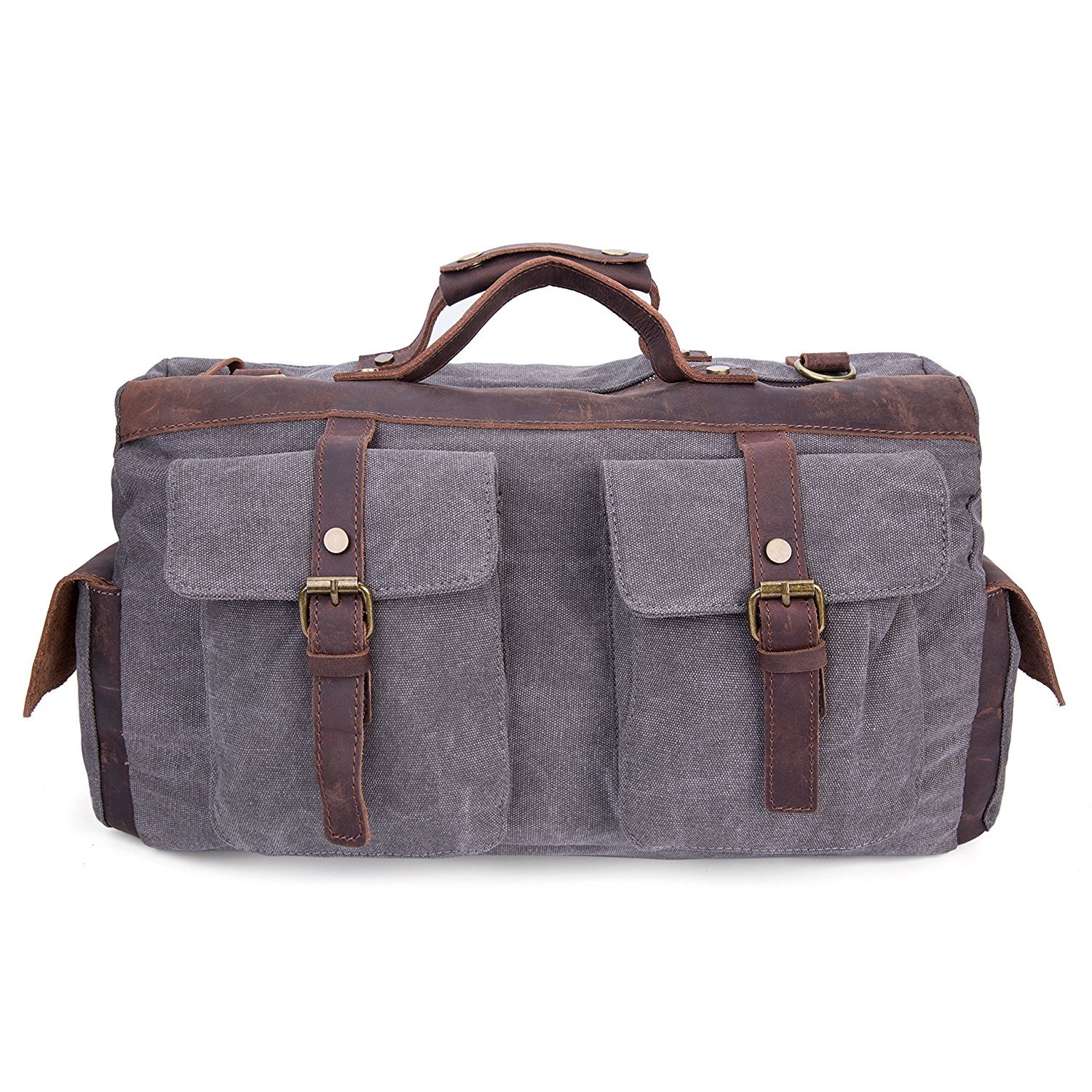 Bolsa de viaje de cuero de gran tamaño de lona para fines de semana o noches lienzo bolso bolsa de hombro-Gris