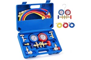 Orion Motor Tech AC Manifold Gauge Set for R134a R12 R502 Refrigerant, 3 Way Car AC Gauge Set with 5FT Hoses Couplers & Adapt