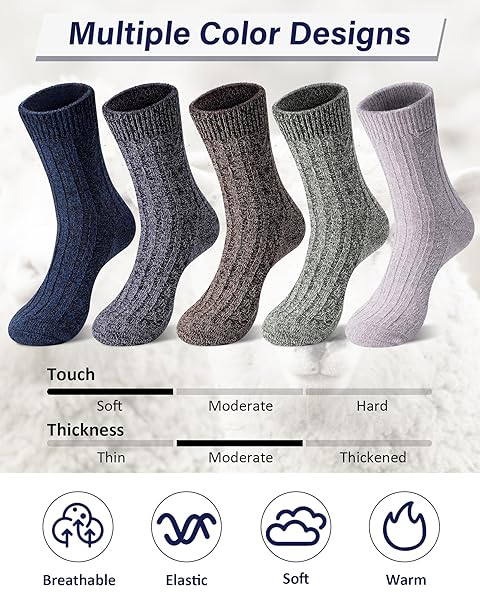 LORITTA WOOL SOCKS FOR WOMEN WARM WINTER SOCKS KNIT CREW CALF HIKING BOOT SOCK STOCKING STUFFERS GIFTS,COLOR SOLID STYLE