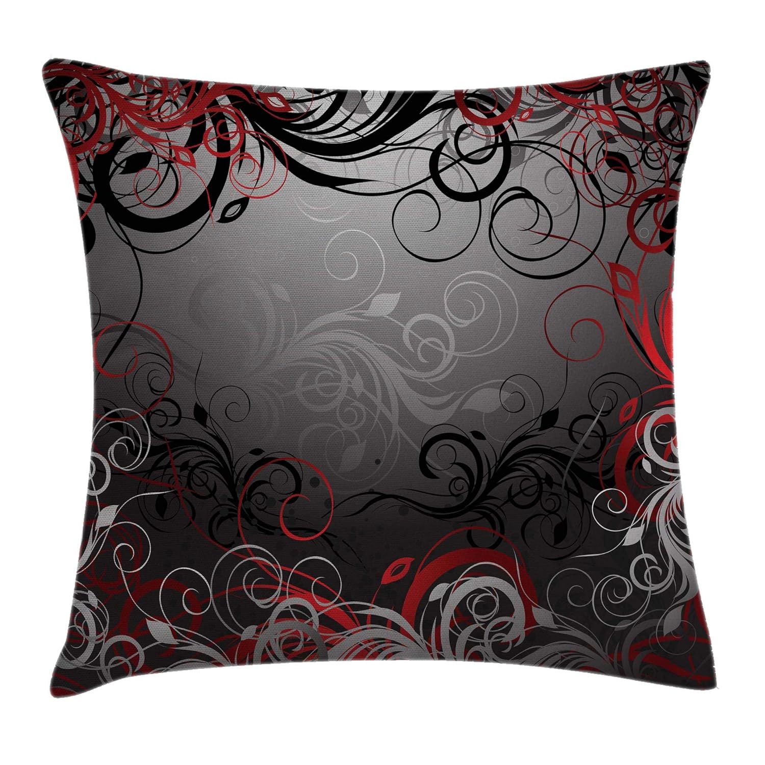 Ambesonne Red and Black Throw Pillow Cushion Cover by, Mystic Magical Forest Inspired Floral Swirls Leaves Nature Artwork, Decorative Square Accent Pillow Case, 20 X 20 Inches, Charcoal Grey Ruby