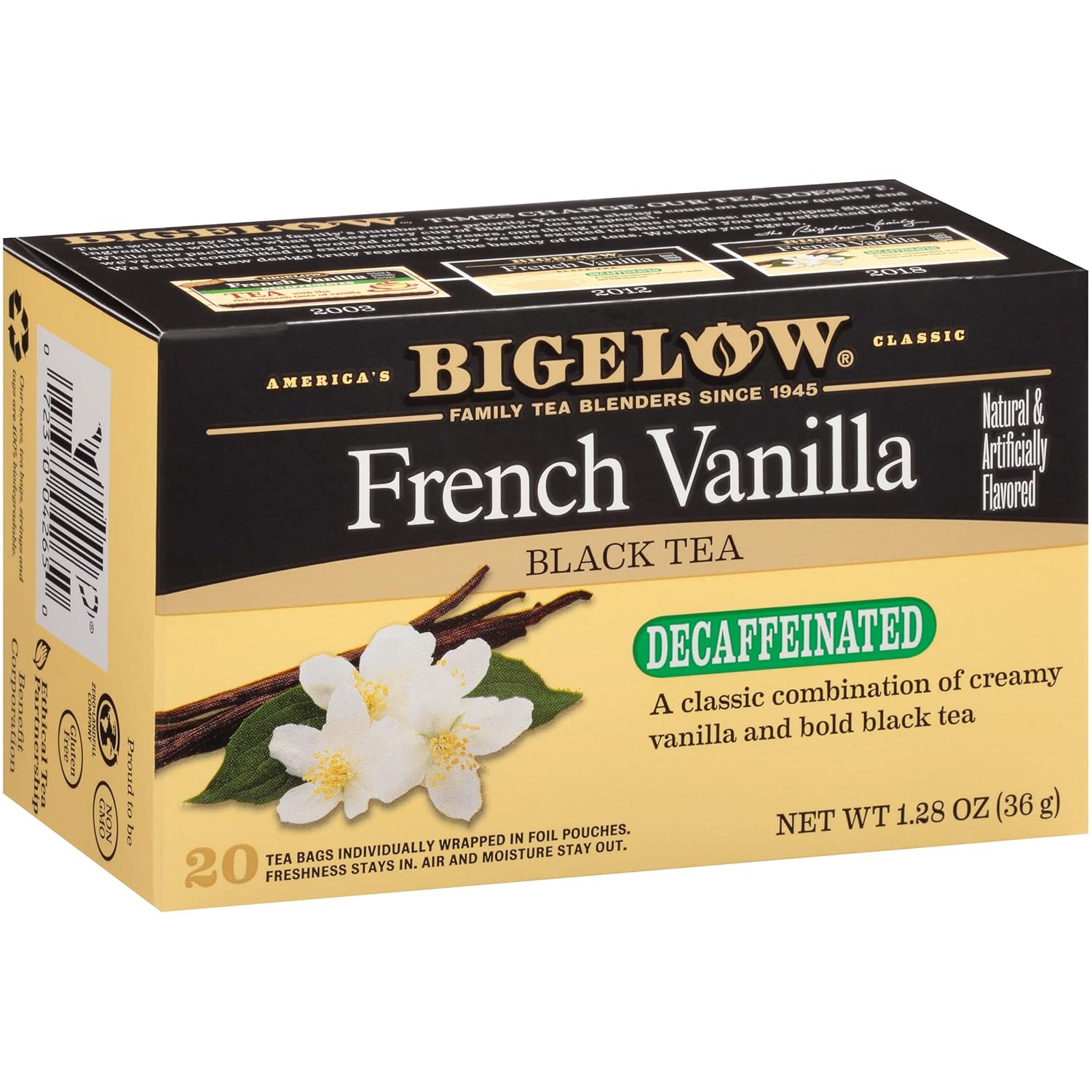 Bigelow Decaffeinated French Vanilla Tea ,Decaffeinated Individual Black Tea Bags, for Hot Tea or Iced Tea, 20 Count (Pack of 6), 120 Tea Bags Total.