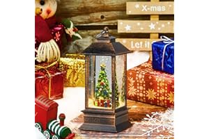 Christmas Lantern Snow Globe Allnice 5” Christmas Glitter Lantern Mini Christmas Snow Globe Lantern Water Filled Christmas Ornaments with LED Light… (Green)