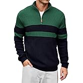 Lexiart Men's Pullover Sweater Mockneck Quarter Zip Color Block Ribbed Knit Thermal Sweaters