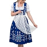 Dirndl Trachten Haus 3 Piece Long Blue Women's Bavarian Dirndl Dress for German Oktoberfest
