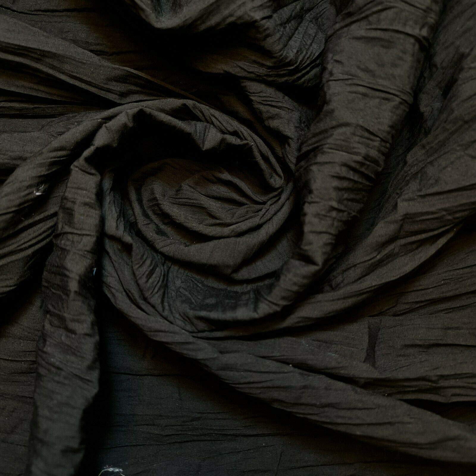 Creased Crinkle 100% Cotton Plain Boho Fabric Material Crushed Craft Dress 55" (Black)