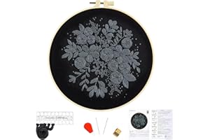 Crafmanoe Embroidery Kits for Beginners Adults, Black Flowers Embroidery Starter Kits, Counted Cross Stitch Kits for Beginners Adults Hobbies Set for Women, Embroidery Hoops, Thread and Video Tutorial