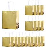 Haokuaile 20 Pcs Glossy Gold Gift Bags with Handle and Sturdy Base,Shiny Reusable Non-woven Holiday Gift Bags Bulk,8.27 x 9.84 x 4.72 In,for Xmas, Birthday, Wedding, Party,Easter (Gold, X-Small)