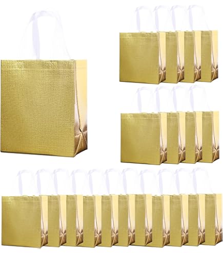 Sparkle And Bash 20-Pack Mini Gold Metallic Gift Bags With Handles & Tissue - 5.45x7.8x2.45 Inches - View #7