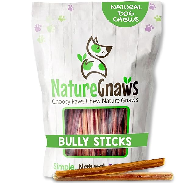 NATURE GNAWS EXTRA THIN BULLY STICKS FOR SMALL DOGS 5-6″ (10 COUNT) – LONG LASTING FOR LIGHT CHEWERS AND PUPPIES – NATURAL BEEF DOG CHEW BONES