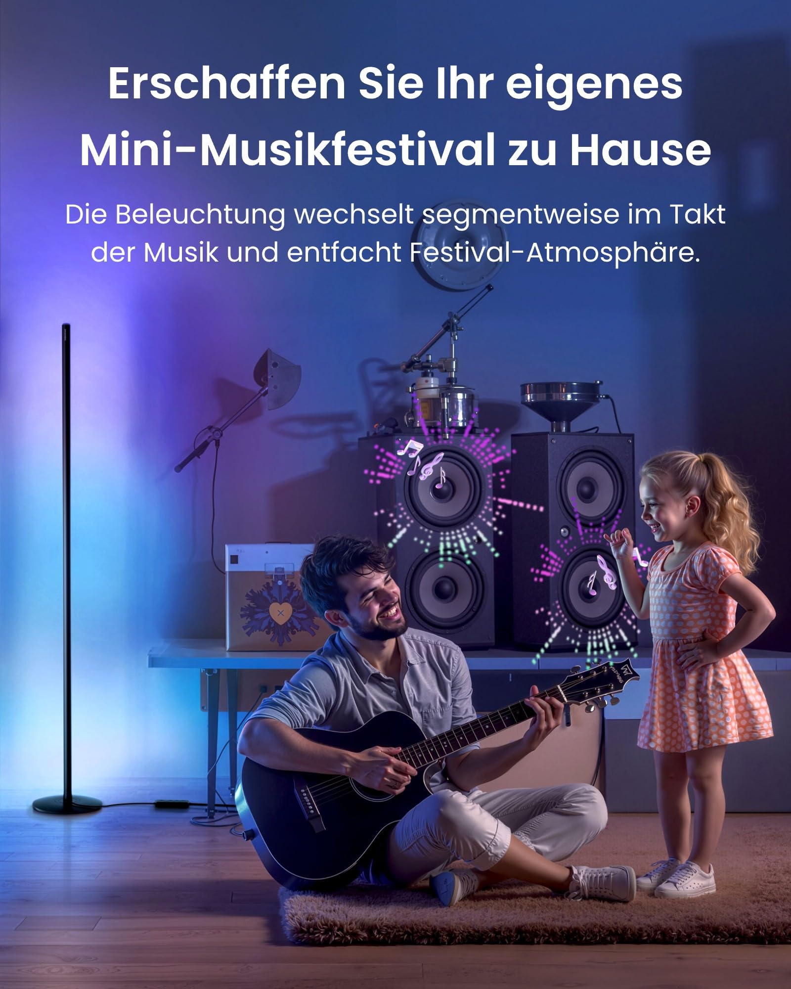 SwitchBot Matter RGBICWW Stehlampe Wohnzimmer, Warm- & Kaltweiß, Floor Lamp Dimmbar mit Apple Home, Alexa, Google Home, APP-Steuerung, Musikmodi, Szenenmodi, LED Stehlampe Schwarz für Schlafzimmer 7