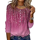 Zeagoo 3/4 Length Sleeve Womens Tops Round Neck Casual Summer Tunic Tops Basic Tees Blouses Dressy T-Shirts Pleated Shirts