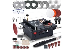 Table Saw, Aboofx 100w Mini Desktop Electric Saw Cutter Speed Angle Adjustable 16mm Cutting Depth, Seven Speed Adjustable Power Supply, Portable Small Table Saw with Glove And Glasses for Craft
