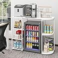 PUNCIA Mini Fridge Cabinet with Storage Coffee Bar Cabinet with Mini Refrigerator Space Beverage Wine Fridge Stand Organizer with Power Outlet Microwave Oven Stand Rack for Home Office Dorm