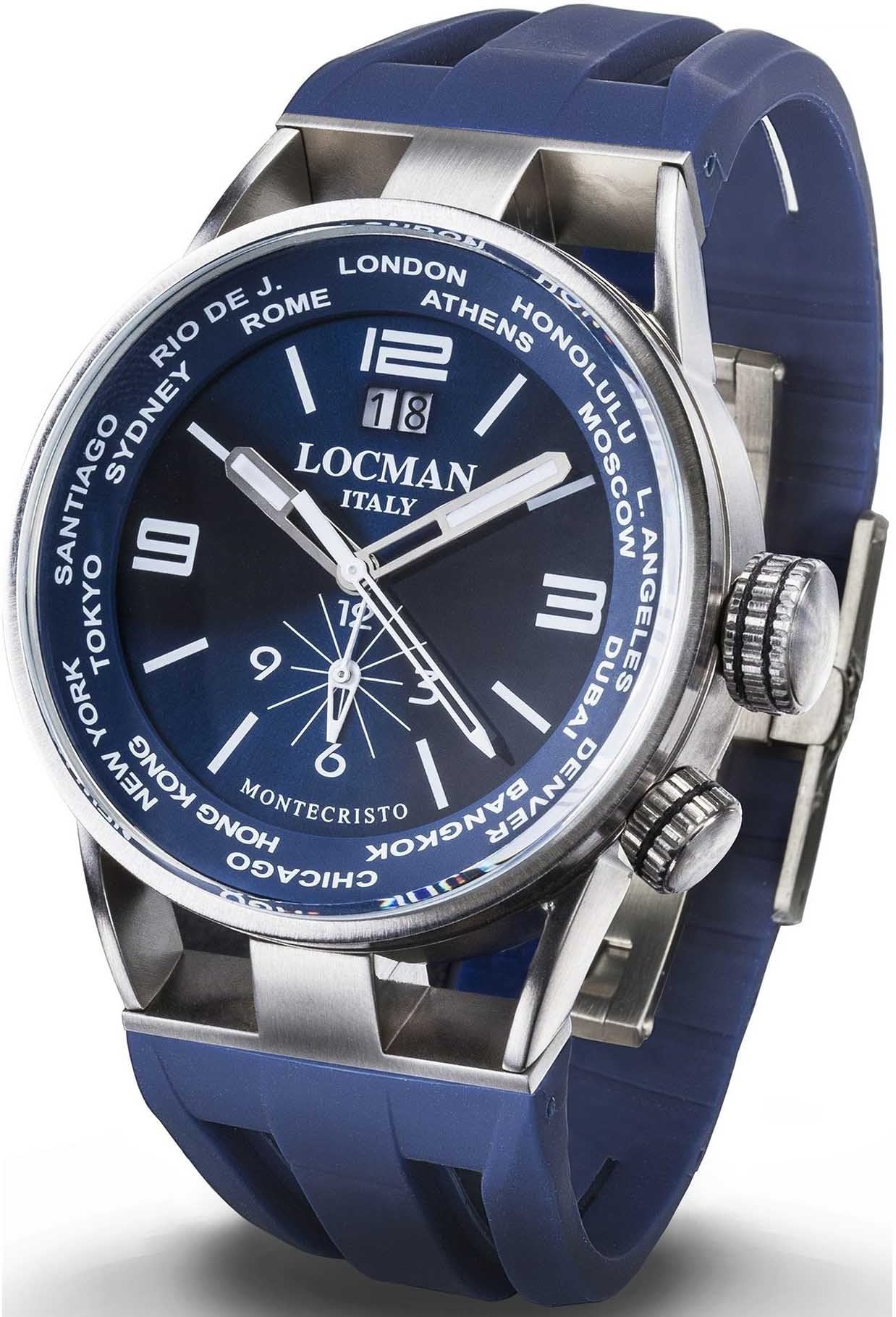 Locman Men's 44mm Blue Rubber Band Steel Case Sapphire Crystal Quartz Analog Watch 0508A02S-00BLWHS