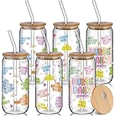 Uiifan 6 Pcs Nurse Gifts Bulk 16 oz Nurse Appreciation Glass Tumbler Cup with Lids and Straws Thank You Can Shaped Coffee Drinking Tumbler Cup for Rn Nursing School Supplies
