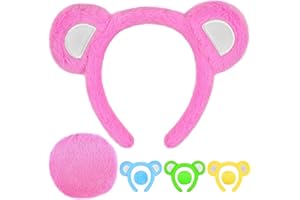 MUKOSEL Bear Ears Headband and Tail Set, Bear Costume Animal Ears Costume for Adult Women Men, Halloween Party Headwear