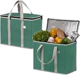 VenO 2Pcs Reusable Large Cooler Bag with Lid Dark Green 40L Capacity