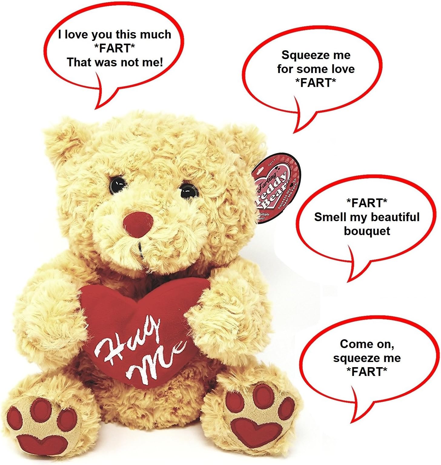 Farting Teddy Bear - Hug It's Heart to Hear It Fart | Soft Plush 11" Brown Teddy Bear | Funny Gag Gift