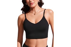 CRZ YOGA V Shaped Longline Bikini Tops for Women - Padded Cropped Adjustable Spaghetti Straps Swimsuit Athletic Bathing Suit
