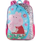 Peppa Pig 16 Inch Girls Backpack with Glitter Character Patch, Pastel Rainbow Flip Sequins, Preschool Bookbag