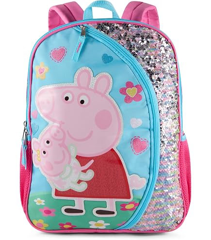 Peppa Pig Girls 4 Piece Backpack Set for Preschool & Kindergarten, Flip Sequin 16