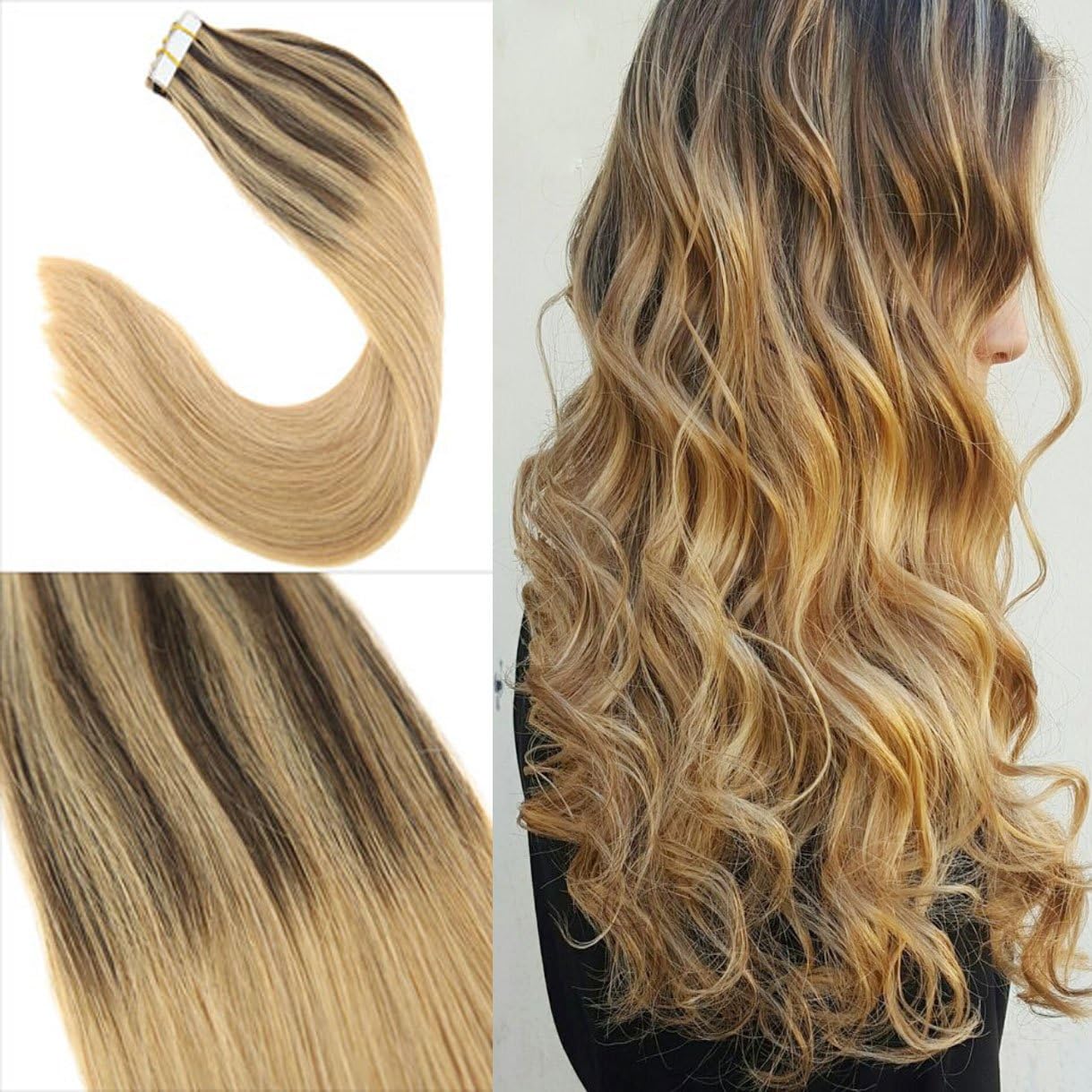 Youngsee 22inch Invisible Tape Hair Extensions Balayage Human Hair