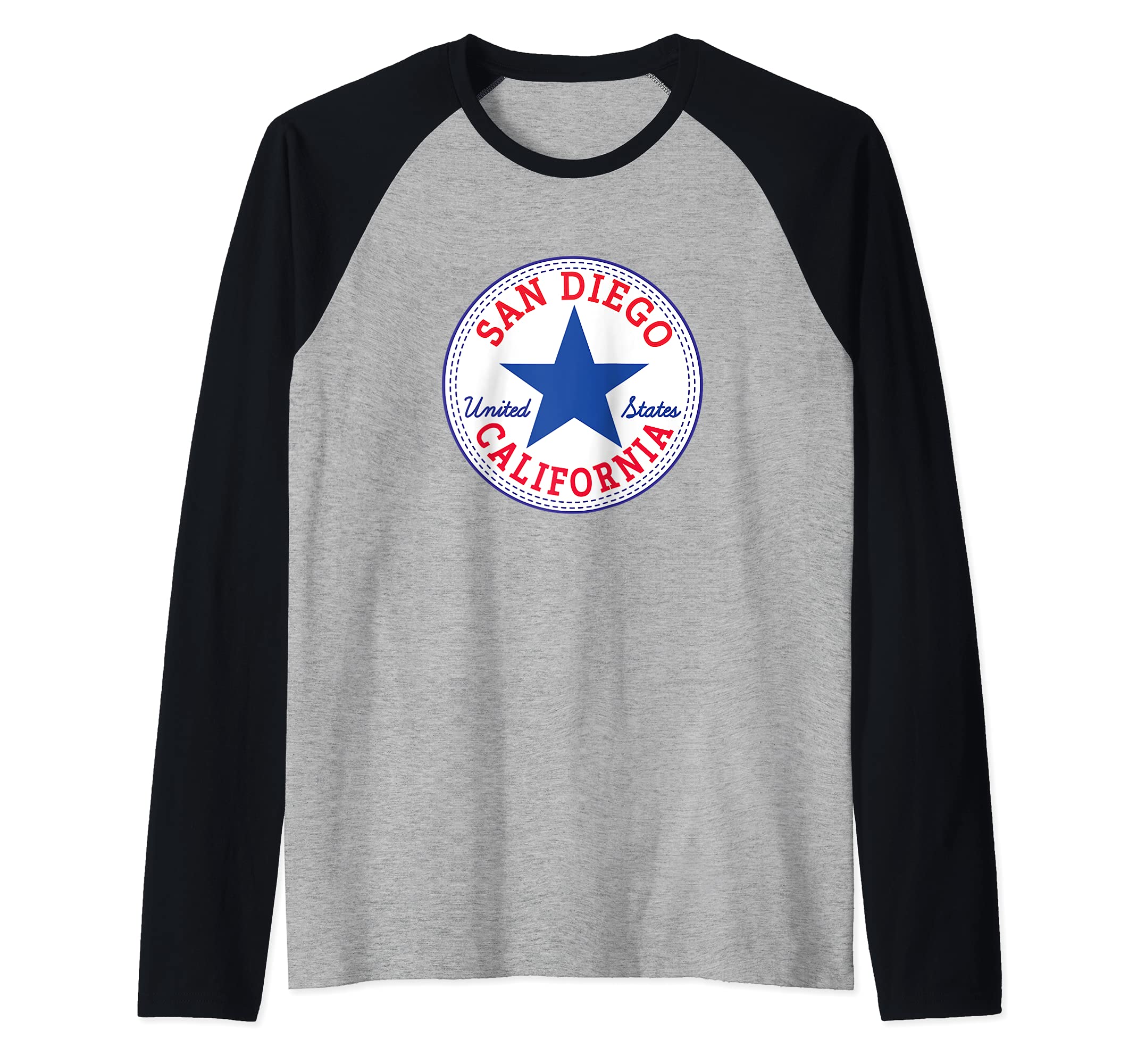 San Diego California USA United States Surfer Beach Sun Fun Raglan Baseball Tee
