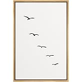 SIGNFORD Framed Canvas Print Wall Art Minimalist Composition of Flock of Birds Abstract Wilderness Digital Art Modern Art Rus