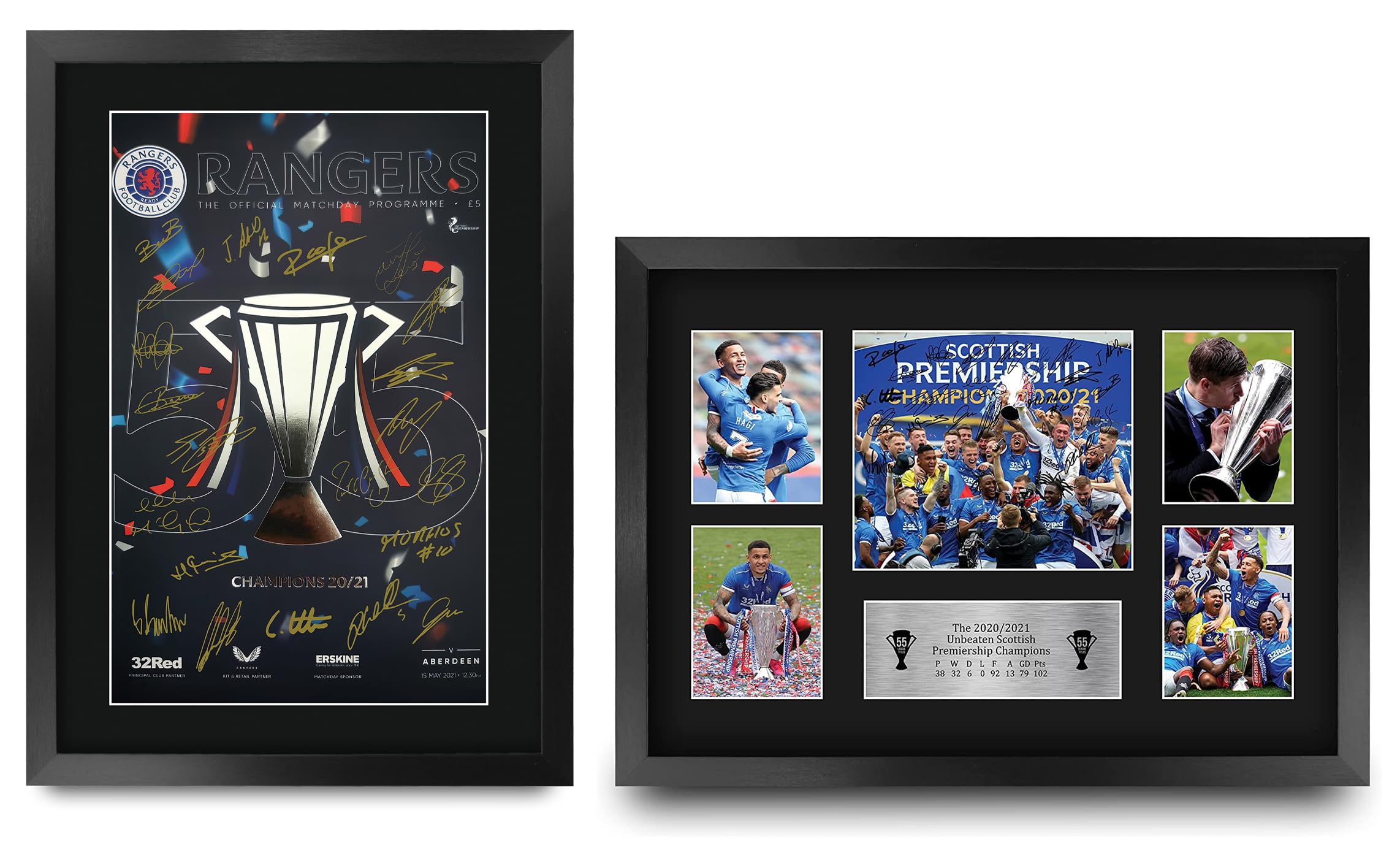 HWC Trading FR A3 Rangers 55 Display & Programme Collection Printed Memorabilia Signed Autograph Photograph Display for Football Fans and Supporters - A3 Framed