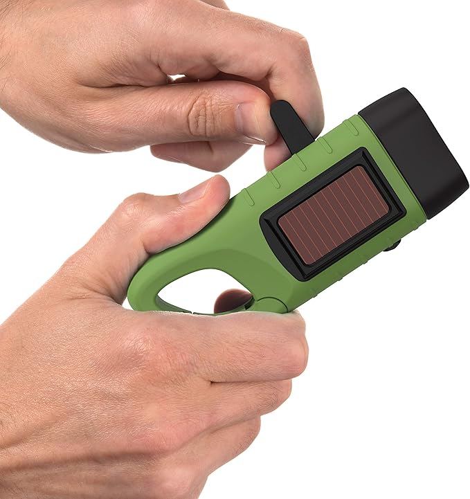 Rechargeable Flashlight with Solar Power & Hand Crank High Lumen LED's, Tactical Grip, Mini